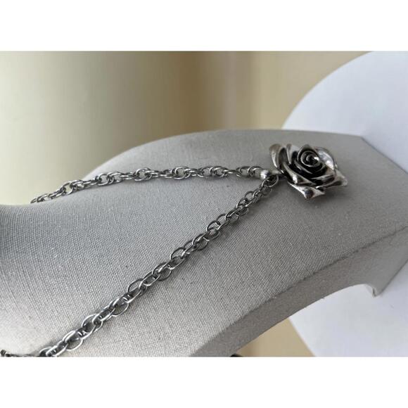 Silver Tone Rose Pendant Necklace - Picture 5 of 8